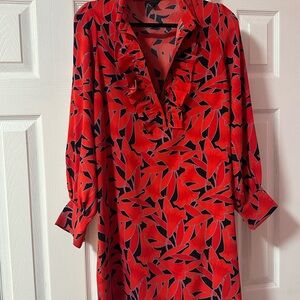 Ann Taylor Red and Black Floral Long Sleeve Dress